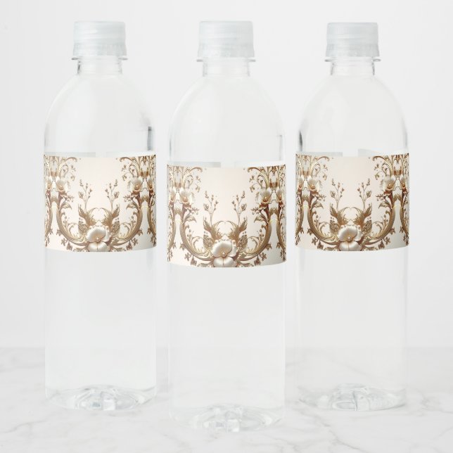 Gold Floral Water Bottle Label Wasserflaschenetikett (Flaschen)