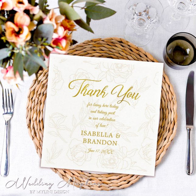 Gold Floral Wedding Party Danke Serviette (Von Creator hochgeladen)