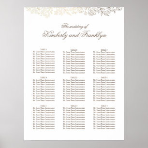 Gold Floral White Wedding Chart Poster