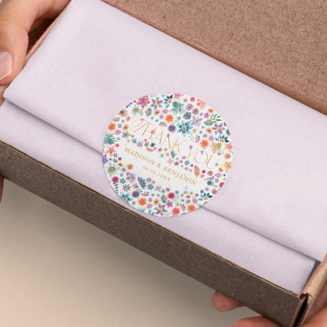 Gold Floral Wildblume Vielen Dank Gastgeschenk Hoc Runder Aufkleber (Von Creator hochgeladen)