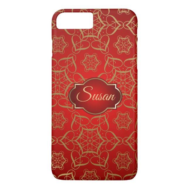 Gold Floral Wirbel & Red Background Case-Mate iPhone Hülle (Rückseite)