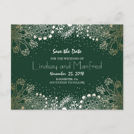 Gold Floral Wonderland Emerald Green Save the Date Ankündigungspostkarte