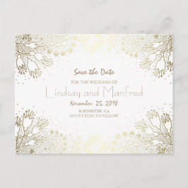 Gold Floral Wonderland White Save the Date Ankündigungspostkarte