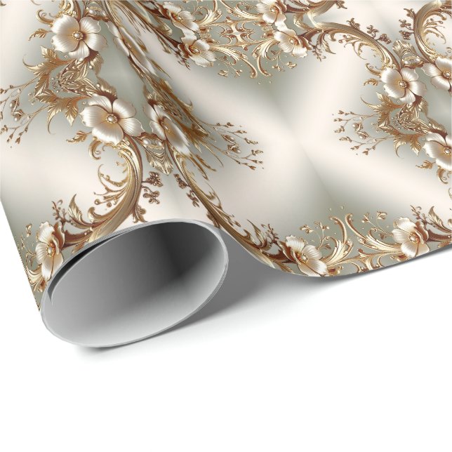 Gold Floral Wrapping Paper Geschenkpapier (Rolleneckpunkt)