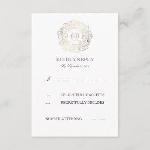 Gold Floral Wreath RSVP-Karten für Plum Text Wed RSVP Karte