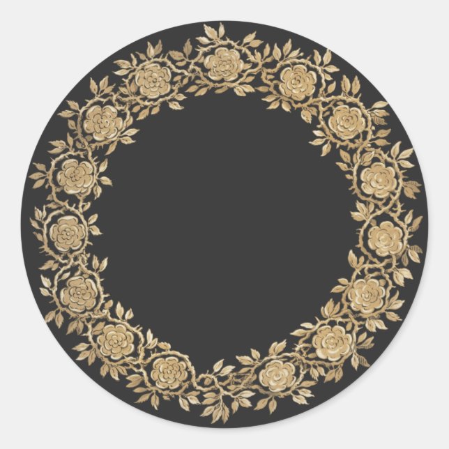 Gold Floral Wreath Runder Aufkleber (Vorderseite)