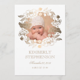 Gold Floral Wreath Sweet Newborn Baby Foto Birth Ankündigung