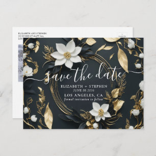 Gold Floral Wreath Wedding Foto Save the Date Ankündigungspostkarte