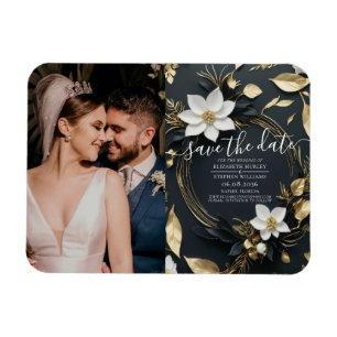 Gold Floral Wreath Wedding Foto Save the Date Magnet