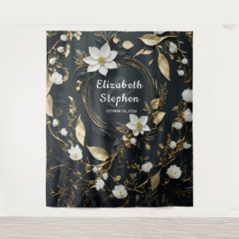 Gold Floral Wreath Wedding Foto Stand Hintergrund Wandteppich