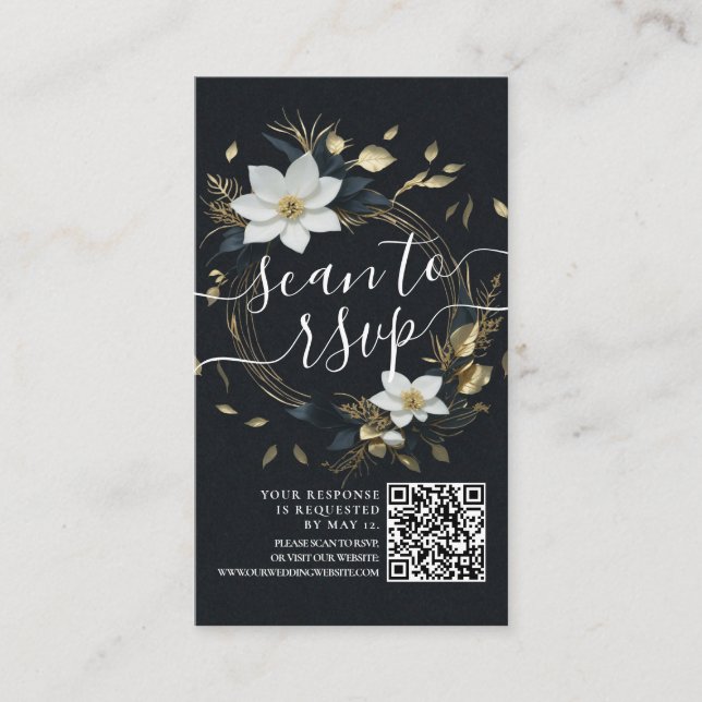 Gold Floral Wreath Wedding QR Code Website UAWG Begleitkarte (Vorderseite)