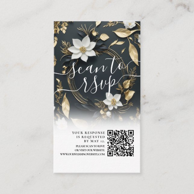 Gold Floral Wreath Wedding QR Code Website UAWG Begleitkarte (Vorderseite)