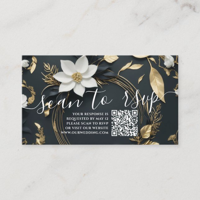 Gold Floral Wreath Wedding QR Code Website UAWG Begleitkarte (Vorderseite)