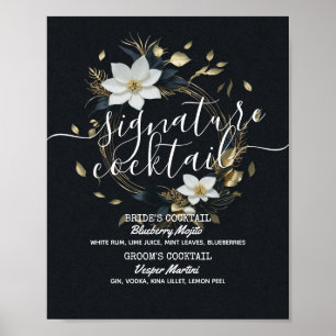 Gold Floral Wreath Wedding Signature Drink Menü Poster