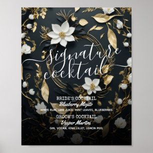Gold Floral Wreath Wedding Signature Drink Menü Poster