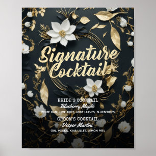 Gold Floral Wreath Wedding Signature Drink Menü Poster
