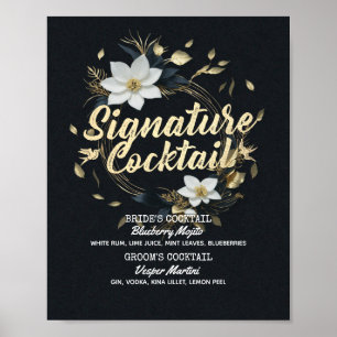 Gold Floral Wreath Wedding Signature Drink Menü Poster