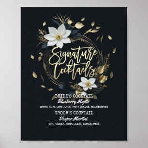 Gold Floral Wreath Wedding Signature Drink Menü Poster