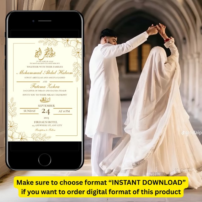 Gold florale Rahmen Elegantes Weißbuch Moderne Nik Einladung (Von Creator hochgeladen)