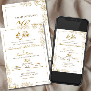 Gold florale Rahmen Elegantes Weißbuch Moderne Nik Einladung