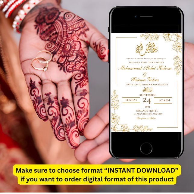 Gold florale Rahmen Elegantes Weißbuch Moderne Nik Einladung (Von Creator hochgeladen)