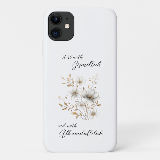 Gold Florales Bismillah Alhamdulliah Case-Mate iPhone Hülle (Rückseite)