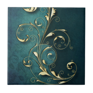 Gold Florentine Scrolls Tile Fliese