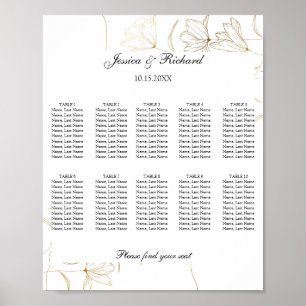 Gold Flower 10 Tische Sitzplan Poster Schild