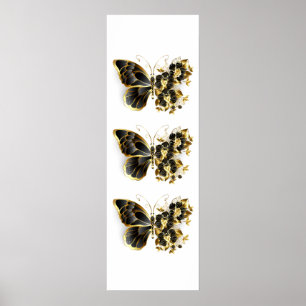 Gold Flower Butterfly with Black Orchid Poster