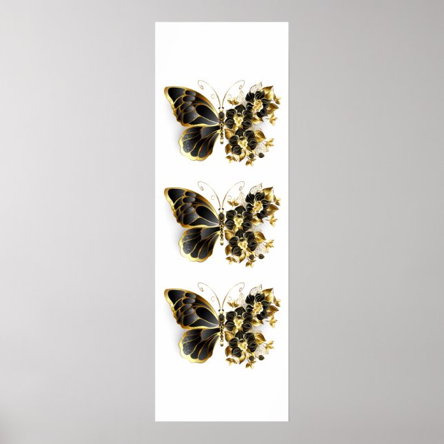 Gold Flower Butterfly with Black Orchid Poster (Vorne)