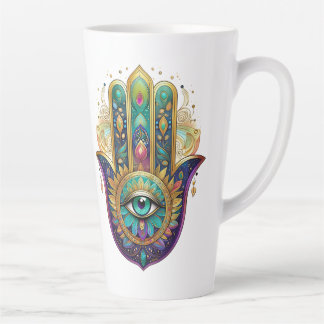 Gold Flower Petals Turquoise Third Eye Hamsa Milchtasse
