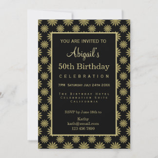 Gold Flowers 50th Birthday  Invitation Einladung