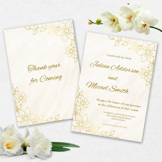Gold Flowery Wedding invitation Einladung
