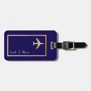 Gold Flugzeug Reise Navy Blau Gepäckanhänger