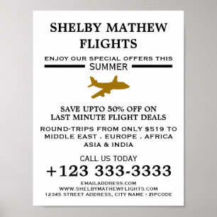 Gold-Flugzeug-Symbol, Werbung für Fluggesellschaft Poster