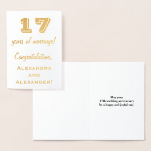 Gold Foil 17. Hochzeitstag + Individuelle Name Folienkarte
