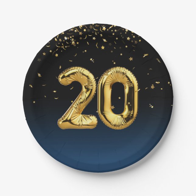 Gold Foil 20 Ballons und Confetti Papierplatte Pappteller (Vorderseite)