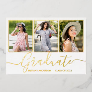 Gold Foil 3 Foto Abschluss Announccard Folieneinladung