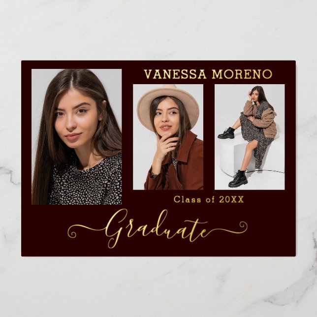 Gold Foil 3 Foto Moderne Kalligraphie Grad Bgy Folieneinladung (Vorderseite)