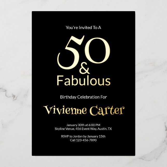 Gold Foil 50 and Fabulous 50th Birthday Party Folieneinladung (Vorderseite)