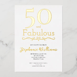 Gold Foil 50 and Fabulous 50th Birthday Party Folieneinladung