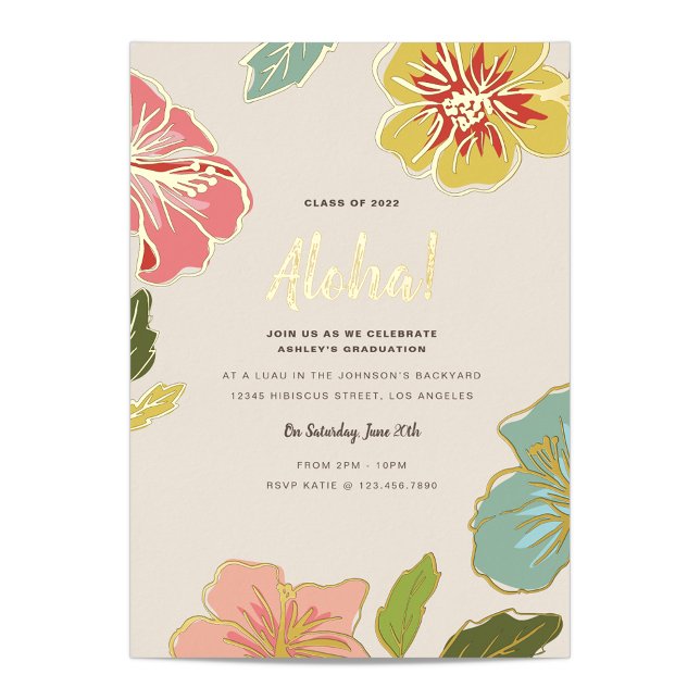 Gold Foil Aloha Hawaiian Graduation Einladungen (Von Creator hochgeladen)