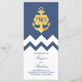 Gold Foil Anchor Navy Hochzeitsprogramme Programm