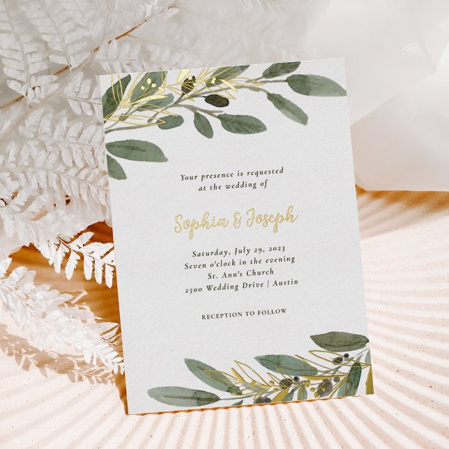 Gold Foil and Olive Blätter | Hochzeit Folieneinladung (Von Creator hochgeladen)