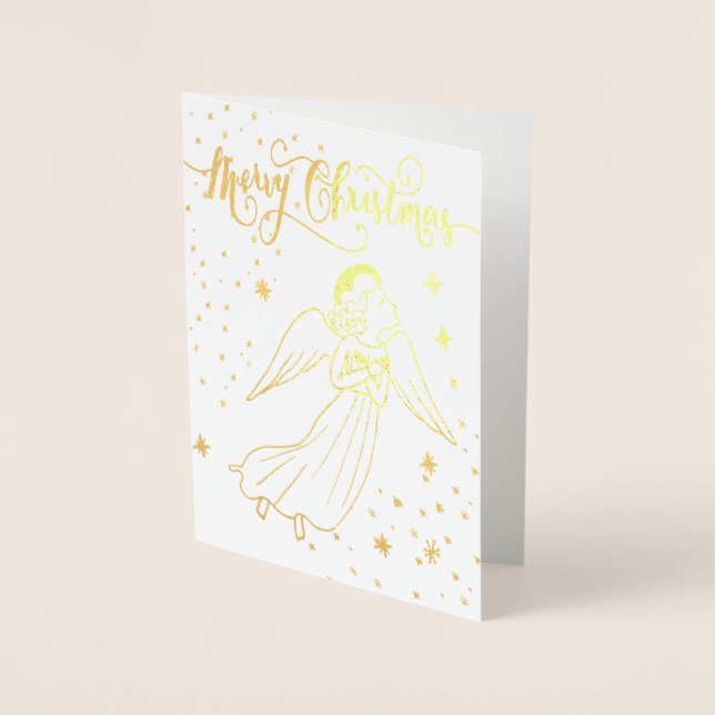 gold foil angel Merry Christmas card Folienkarte (Vorderseite)