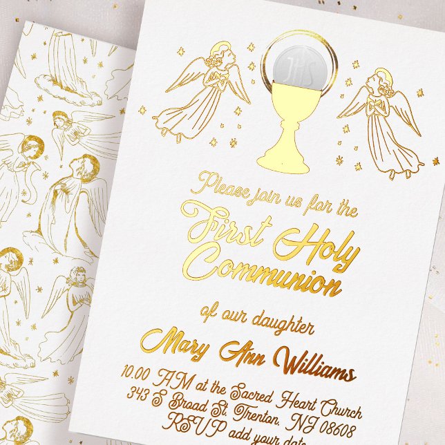  gold foil angels catholic Host First Communion Folieneinladung (Von Creator hochgeladen)