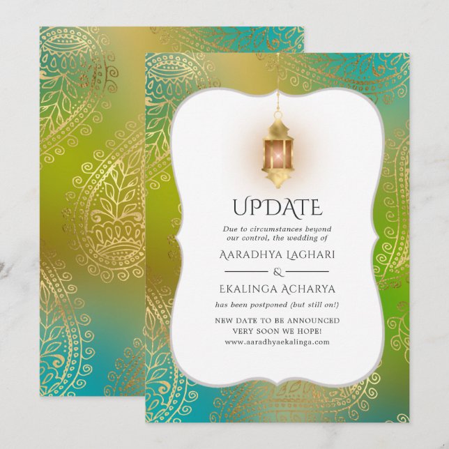 Gold Foil Arabian Bollywood Wedding Update Einladung (Vorne/Hinten)
