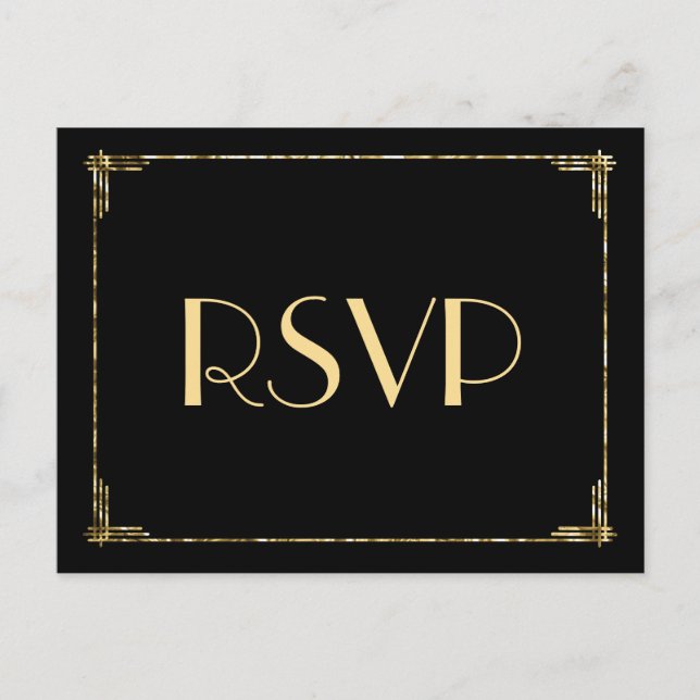 Gold Foil Art Deco Hochzeit RSVP Postkarten (Vorderseite)