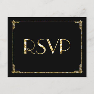 Gold Foil Art Deco Hochzeit RSVP Postkarten Schwar