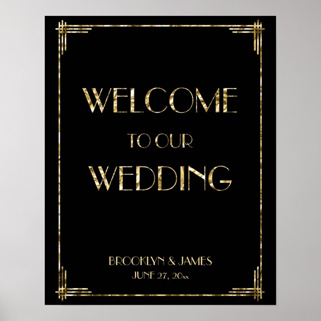 Gold Foil Art Deco Hochzeitsempfang 16x20 Poster (Vorne)